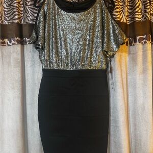 XOXO Shimmering Silver and Black Mini Dress